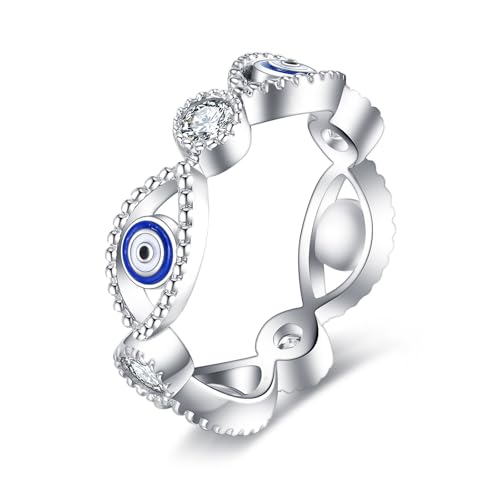 ONEFINITY Ring Mit Bösem Blick S925 Sterlingsilber Blau Spirituell Alles Sehend Türkischer Böser Blick Ringe Mal De Ojo Griechischer Nazar Amulett Schmuck Geschenk Für Frauen 8 von ONEFINITY