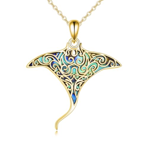 ONEFINITY Rochenhalskette 925 Sterling Silber Vergoldet Manta Rochen Anhänger Abalone Muschel Meer Tier Schmuck Geschenk von ONEFINITY