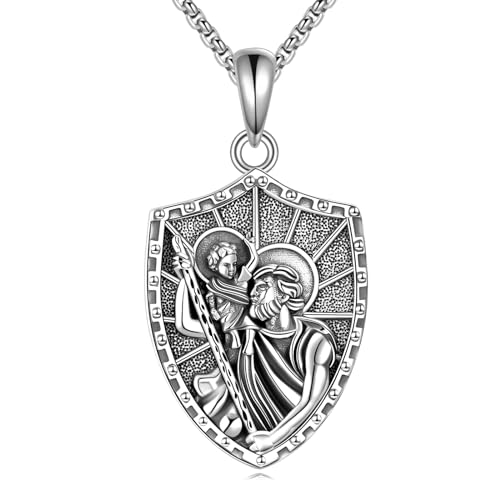 ONEFINITY Saint Christophorus Kette Herren 925 Sterling Silber St Christophorus Anhänger St Christopher Halskette Religiöse Schützen Schmuck Geschenk Für Damen von ONEFINITY