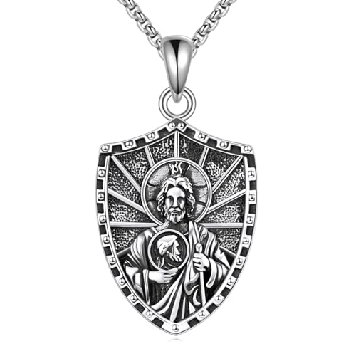 ONEFINITY Saint Jude Kette Herren 925 Sterling Silber St Jude Anhänger San Judas Anhänger Halskette Religiöse Schützen Schmuck Geschenk für Damen von ONEFINITY