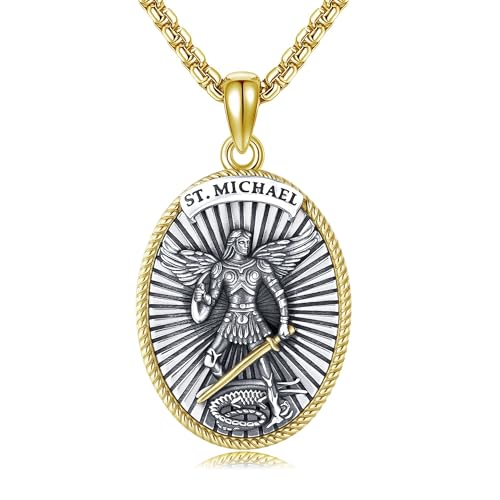 ONEFINITY Saint Michael Halskette für Männer 925 Sterling Silber St Michael Anhänger Halskette Erzengel Amulett Medaille Schutz Schmuck für Männer Frauen von ONEFINITY