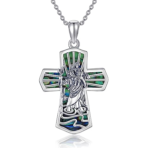 ONEFINITY Erzengel Sankt Michael/Christopherus Kette 925 Sterling Silber St Michael Medaille Erzengel Anhänger Halskette Religiöser Schutz Schmuck Geschenk Für Damen Herren (Sankt Christophorus) von ONEFINITY