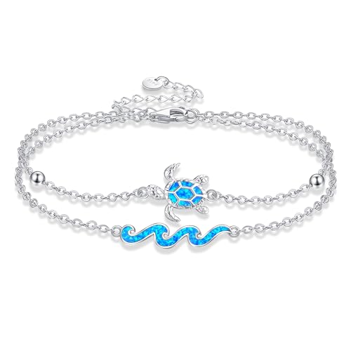 ONEFINITY Schildkröte Armband für Damen 925 Sterling Silber Blau Opal Wave Armband Verstellbares Ocean Layered Armband Strand Schmuck Geschenk von ONEFINITY