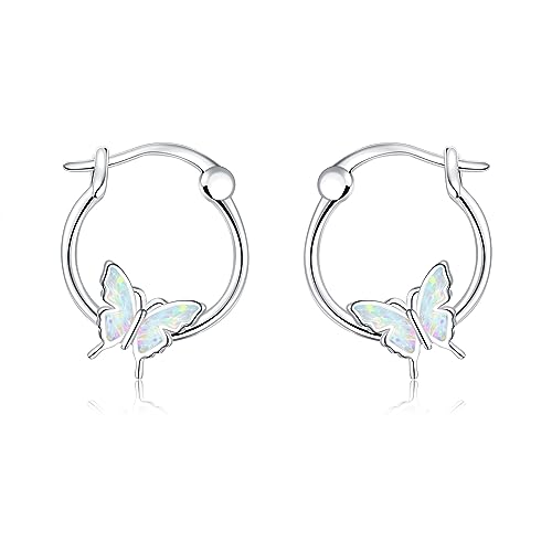 ONEFINITY Schmetterling Ohrringe 925 Sterling Silber Schmetterling Hoop Ohrringe Opal Schmetterling Schmuck Geschenk Für Damen Mädchen von ONEFINITY