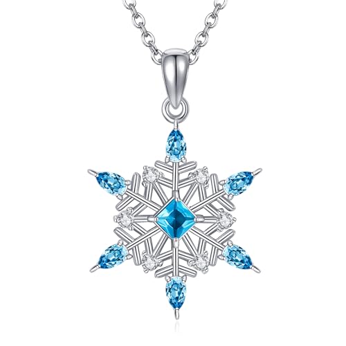 ONEFINITY Schneeflocken Halskette 925er Sterlingsilber Blaue Kristalle Schneeflocken Anhänger Halskette Schneeflocken Schmuck Für Damen von ONEFINITY