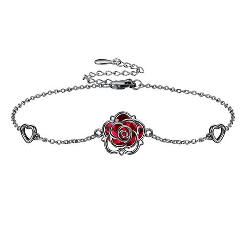 ONEFINITY Schwarzes Rosenarmband 925er Sterlingsilber Gothic Rosenarmband Gothic Schmuck Geschenke für Frauen von ONEFINITY