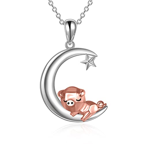ONEFINITY Schwein Ketten 925 Sterling Sliver Schwein Anhänger Halskette Mond Tiere Schmuck Geschenke für Frauen Mädchen von ONEFINITY
