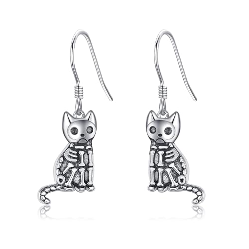 ONEFINITY Skeleton Cat Dangle Earring 925 Sterling Silver Cat Earrings Gothic Jewelry Gifts For Women von ONEFINITY