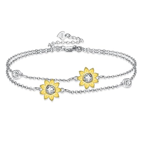 ONEFINITY Sonnenblumen Armband 925 Sterling Silber Layered Charm Armband Sonnenblumen Schmuck für Frauen von ONEFINITY