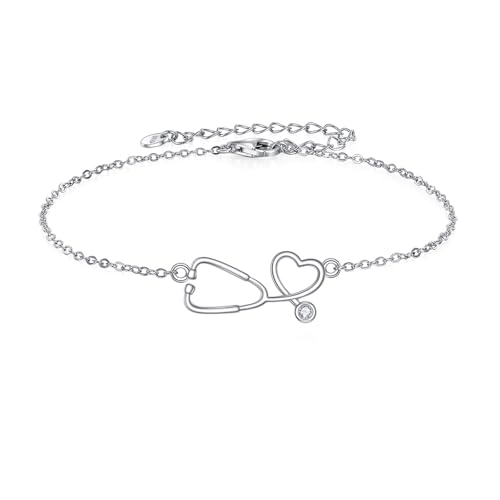 ONEFINITY Stethoskop Armband 925 Sterling Silber Krankenschwester Armband Stethoskop Schmuck Geschenke für Frauen NR Krankenpflege Arzt Graduierung Medizinstudent von ONEFINITY