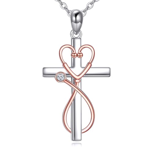ONEFINITY Stethoskop Halskette Sterling Silber Stethoskop Kreuz Anhänger Halskette Krankenschwester Arzt Medizin Graduierung Schmuck Geschenk für Frauen Medizinstudent von ONEFINITY