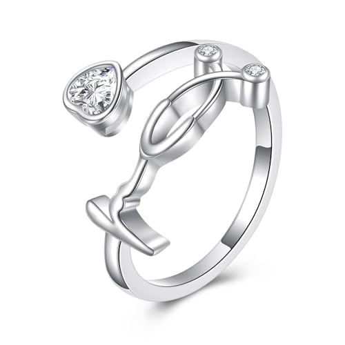 ONEFINITY Stethoskop Ring 925 Sterling Silber Einstellbar Herzschlag EKG Stethoskop Schmuck Geschenk für Medizinstudent Arzt Krankenschwester von ONEFINITY