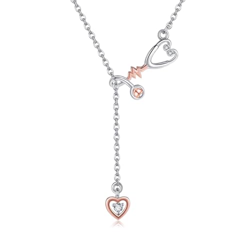 ONEFINITY Stethoskop Y Kette 925 Sterling silber Krankenschwester Anhänger Halskette Stethoskop Schmuck Geschenk für Frauen Damen von ONEFINITY