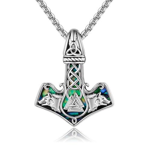 ONEFINITY Thors Hammer Kette 925 Sterling Silber Mjolnir Anhänger Thors Hammer Anhänger Halskette Wolf Wikinger Kette Schmuck Geschenke für Damen Herren von ONEFINITY