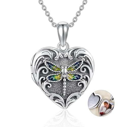 ONEFINITY Tierhalskette personalisierter Baum des Lebens Medaillon Halskette mit Bildern Benutzerdefinierte Sterlingsilber Stammbaum Halskette Schmuck Geschenke für Frauen (Libelle) von ONEFINITY