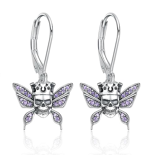 ONEFINITY Totenkopf-Ohrringe Für Damen 925 Sterling Silber Totenkopf Schmetterling Ohrringe Gothic Schmuck Geschenke von ONEFINITY