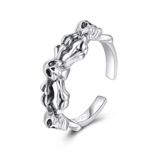 ONEFINITY Totenkopf Ring Damen 925 Sterling Silber Skelett Totenkopf Einstellbare Ringe Gothic Punk Schmuck Geschenk für Damen Herren von ONEFINITY