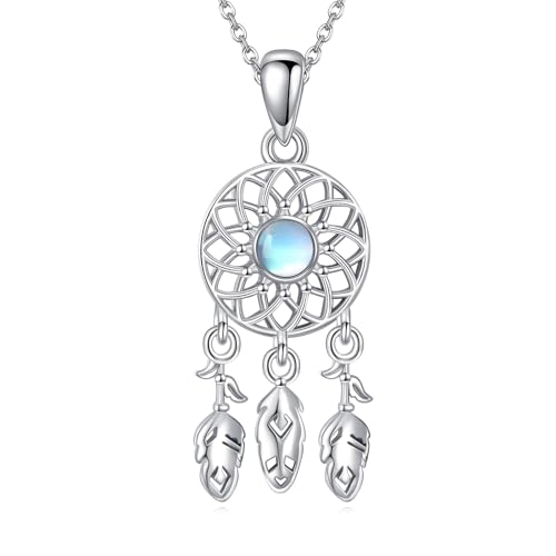 ONEFINITY Traumfänger Halskette 925 Sterling Silber Mondstein Feder Anhänger Traumfänger Schmuck Geschenke Für Damen von ONEFINITY