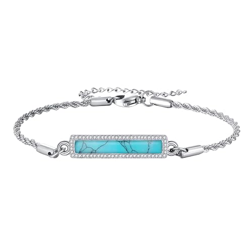 ONEFINITY Türkis Armband 925 Sterling Silber Bar Anhänger Armband Türkis Schmuck Geschenk für Frauen von ONEFINITY