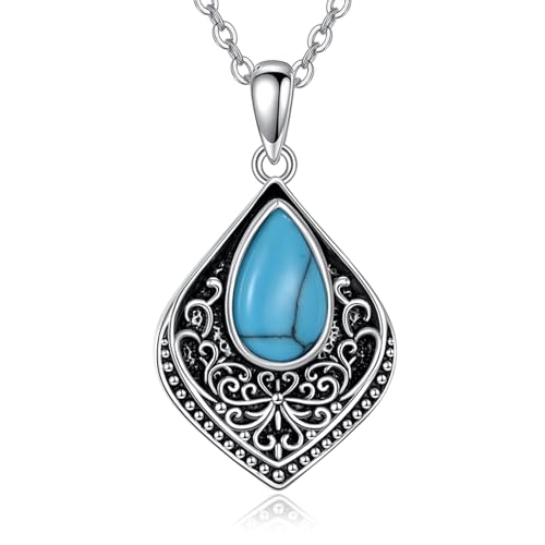 ONEFINITY Türkis Kette 925 Sterling Silber Filigree Türkis Anhänger Vintage Schmuck für Damen von ONEFINITY