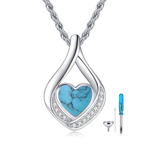 ONEFINITY Türkisfarbene Urnenkette Für Asche 925 Sterling Silber Teardrop Cremation Schmuck Für Asche Erinnerungsschmuck Geschenk Für Damen von ONEFINITY