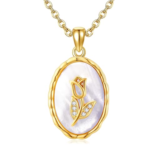 ONEFINITY Tulpen Halskette S925 Sterlingsilber Halskette Mit Tulpenblüten Anhänger Vintage Tulpenschmuck Geschenke Für Frauen Und Mütter von ONEFINITY