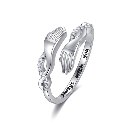 ONEFINITY Umarmungsring 925er Sterlingsilber Umarmungsringe für Frauen Unendlichkeitssymbol umarmende Hände offene Versprechensringe Valentinstags Geburtstagsgeschenke für Männer und Frauen von ONEFINITY