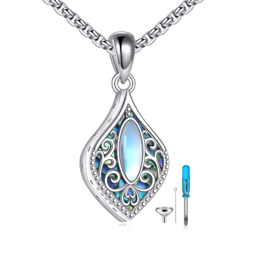 ONEFINITY Urnenketten für Asche 925er Sterlingsilber filigrane Mondstein Abalone Kette für Asche Kremations Erinnerungsschmuck für Frauen von ONEFINITY