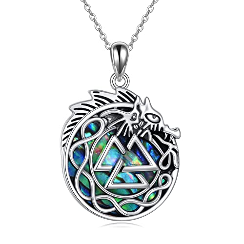 ONEFINITY Valknut Knoten Halskette 925 Sterling Silber Wikinger Drachen beißender Schwanz Schmuch Geschenke für Damen von ONEFINITY