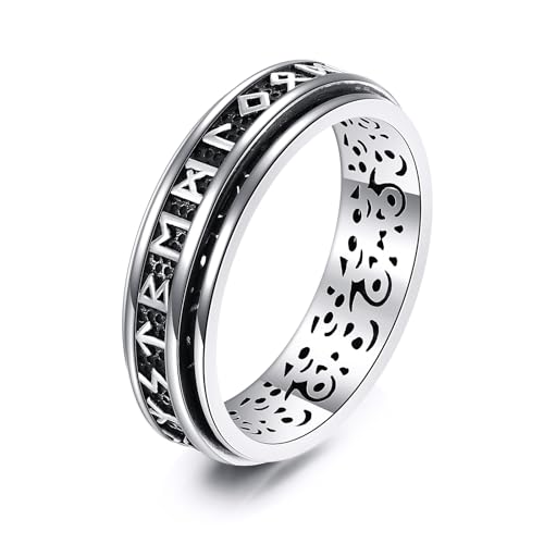 ONEFINITY Wikinger Rune Ring 925er Sterlingsilber Drehung Des Außenrings Wikinger Angst Drehbarer Ring Wikinger-Runen Schmuck Für Damen（Größe: 8） von ONEFINITY