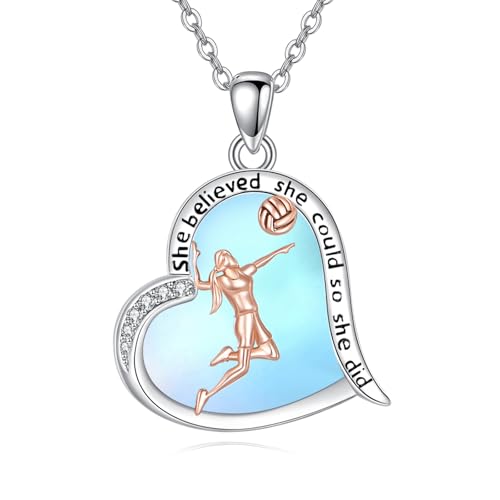 ONEFINITY Volleyball Kette 925er Sterling Silber Mondstein Volleyball Anhänger Halskette Sport Schmuck Geschenke für Damen von ONEFINITY