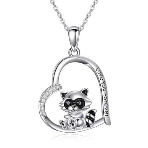 ONEFINITY Waschbär Halskette 925 Sterling Silber Waschbär Herz Anhänger Halskette Waschbär Schmuck Geschenke für Frauen von ONEFINITY