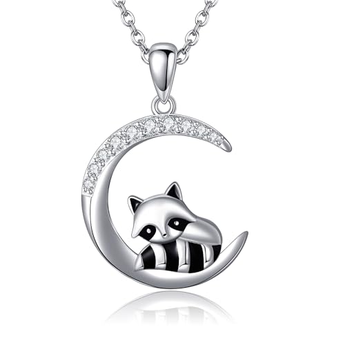 ONEFINITY Waschbär Kette 925 Sterling Silber Mond Waschbär Anhänger Halskette Tier Waschbär Schmuck Geschenke Für Damen Mädchen von ONEFINITY