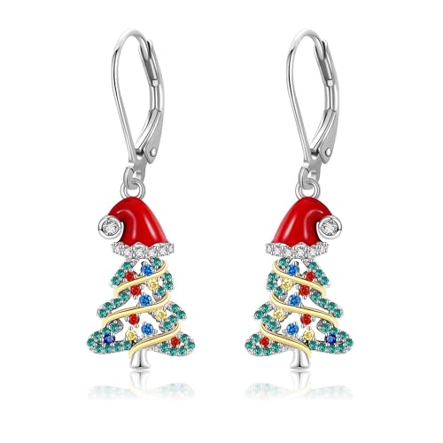 ONEFINITY Weihnachten Ohrringe 925 Sterling Silber Weihnachtsbaum Tropfen Ohrringe für Frauen Weihnachtsbaum Leverback Ohrringe Schmuck Weihnachten Geschenk von ONEFINITY