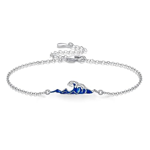 ONEFINITY Wellen Armbänder Aus 925Er Sterling Silber Wasserfest Ozean Strand Meer Sommer Inspirierend Verstellbare Kette Geschenk Für Herren Damen von ONEFINITY