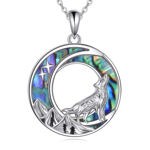 ONEFINITY Wolf Kette 925 Sterling Silber Abalone Schale Anhänger Wolf Schmuck Geschenke für Damen von ONEFINITY