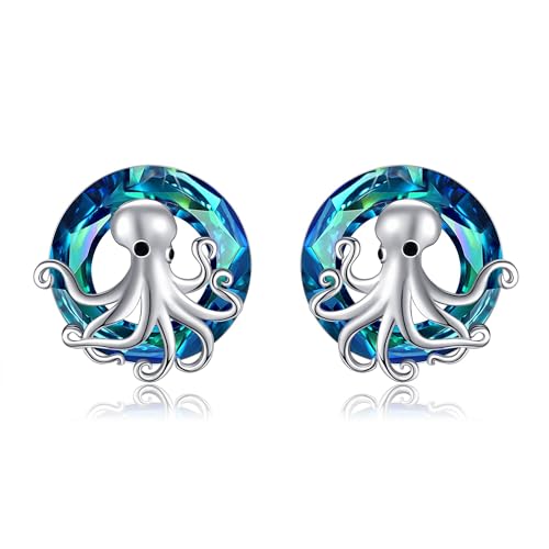 Oktopus Ohrringe S925 Sterling Silber Oktopus Kristall Ohrstecker Ozeantier Ohrringe Schmuck Für Teenager Mädchen Frauen von ONEFINITY