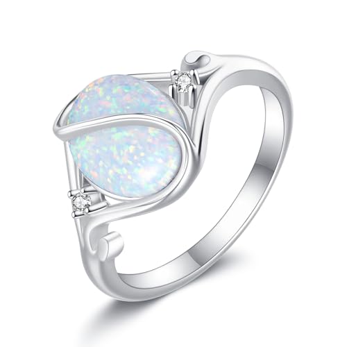 Opalring S925 Sterling Silber Oval Weißer Opalring Verlobungs und Hochzeitsschmuck für Damen Größe 8 von ONEFINITY