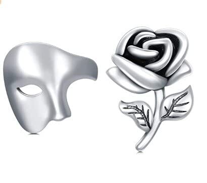 Phantom der Oper Maske und Rose Blume Ohrringe Sterling Silber Halbe Gesichtsmaske Stud Ohrringe Theater Schmuck Geschenke für Frauen von ONEFINITY