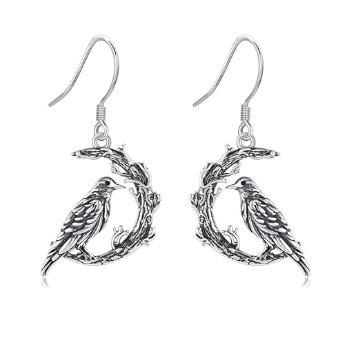 Rabe Ohrringe 925 Sterling Silber Mond Krähe Ohrhänger Gothic Schmuck Geschenk für Frauen Damen von ONEFINITY