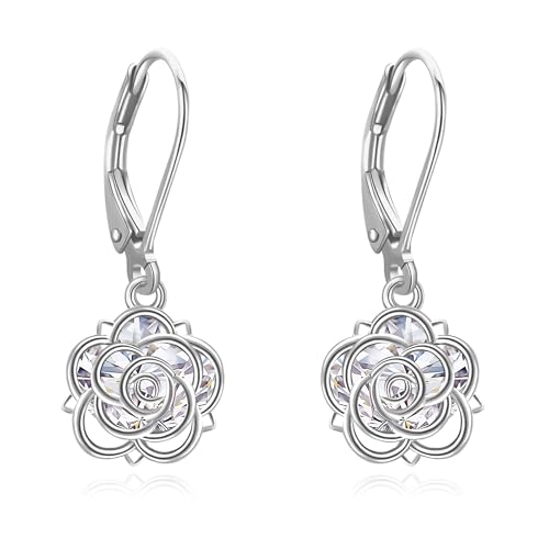 Rosen Ohrringe 925 Sterling Silber Rosen Ohrringe Blumen Schmuck für Frauen-Silber von ONEFINITY