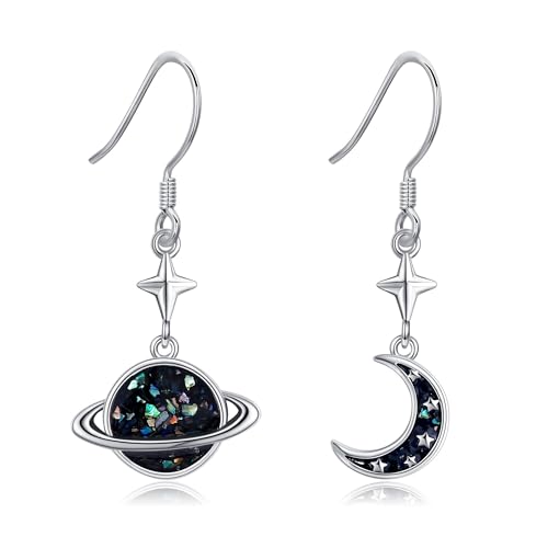 Saturn Ohrringe Aus Sterlingsilber Asymmetrischer Mond Saturn Ohrhänger Planet Weltraum Ohrringe Für Frauen Himmlischer Schmuck von ONEFINITY