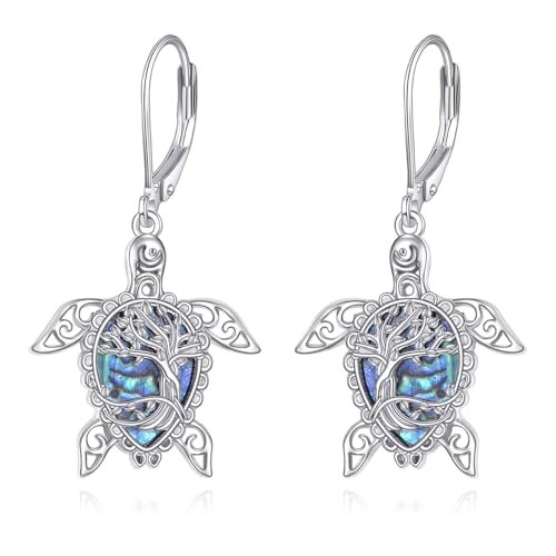 Schildkröte Ohrringe 925 Sterling Silber Abalone Muschel Meeresschildkröte Ohrhänger Lebensbaum Schmuck Geschenk für Frauen Damen von ONEFINITY