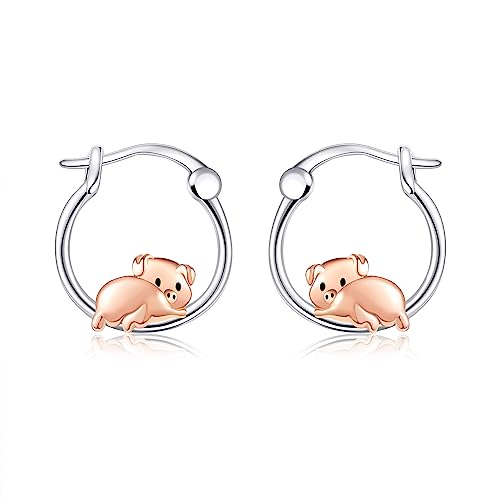 Schwein Creolen 925 Sterling Silber Hypoallergen Niedliche Tier Creolen Schmuck Geschenke Für Herren Damen von ONEFINITY