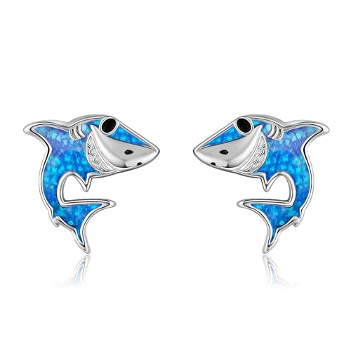 Shark Earrings 925 Sterling Silver Synthetic Opal Shark Stud Earrings Hypoallergenic Ocean Cute Sea Animal Jewelry Gifts for Women Girls von ONEFINITY