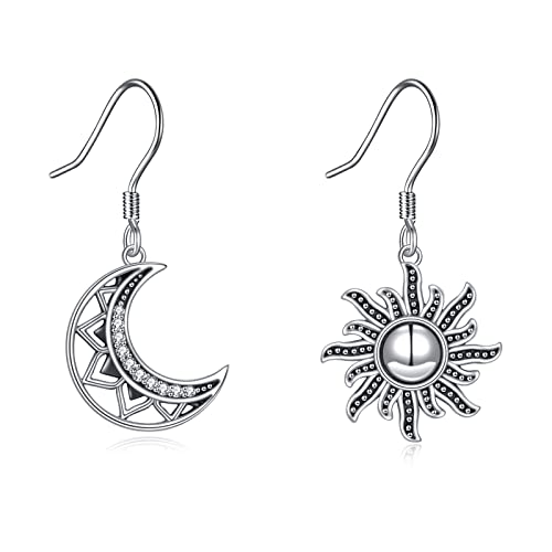 Sonne und Mond baumeln Ohrringe für Damen Mädchen Sterling Silber Halbmond Boho Wicca Schmuck Geschenk für Frauen von ONEFINITY