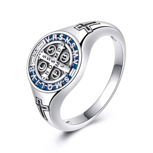 St. Benedict Ring 925er Sterlingsilber Katholischer Benedikt Ring Religiöses Amulett Heiliger Siegelring Schmuck Geschenke Für Männer Und Frauen Größe 7 von ONEFINITY