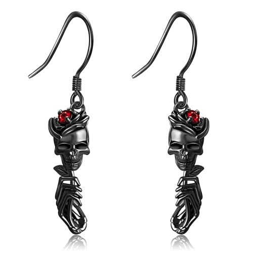 Totenkopf Ohrringe 925 Sterling Silber Gothic Totenkopf Rose Baumeln Ohrringe Gothic Schmuck Geschenk Frauen Mädchen von ONEFINITY