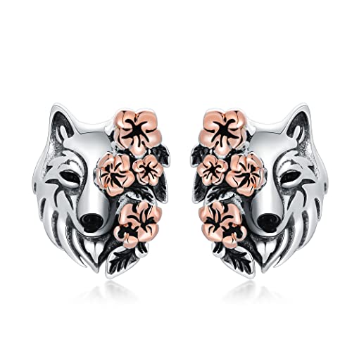Wolf Ohrringe Sterling Silber Vintage Blume Wolf Kopf Ohrstecker Gothic Geschenke Schmuck für Frauen Wolf Ohrringe Sterling Silber Vintage Blume Wolf Kopf Ohrstecker Gothic Geschenke Schmuck für Frauen von ONEFINITY