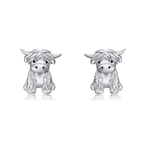 YAFEINI Highland Cow Studs Earrings 925 Sterling Silver Highland Cow Jewelry Gifts for Girls Daughter von ONEFINITY